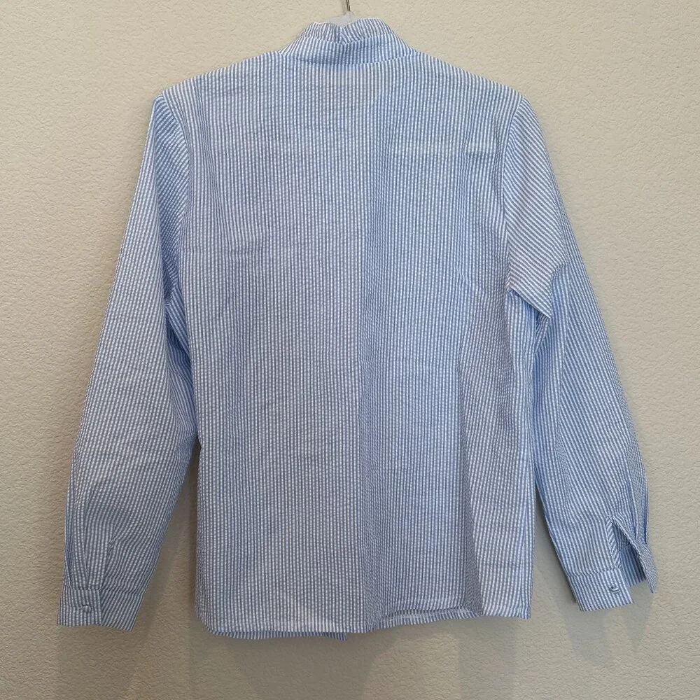 EI Town Blue and White Stripe Seersucker Blouse - Picture 4 of 5